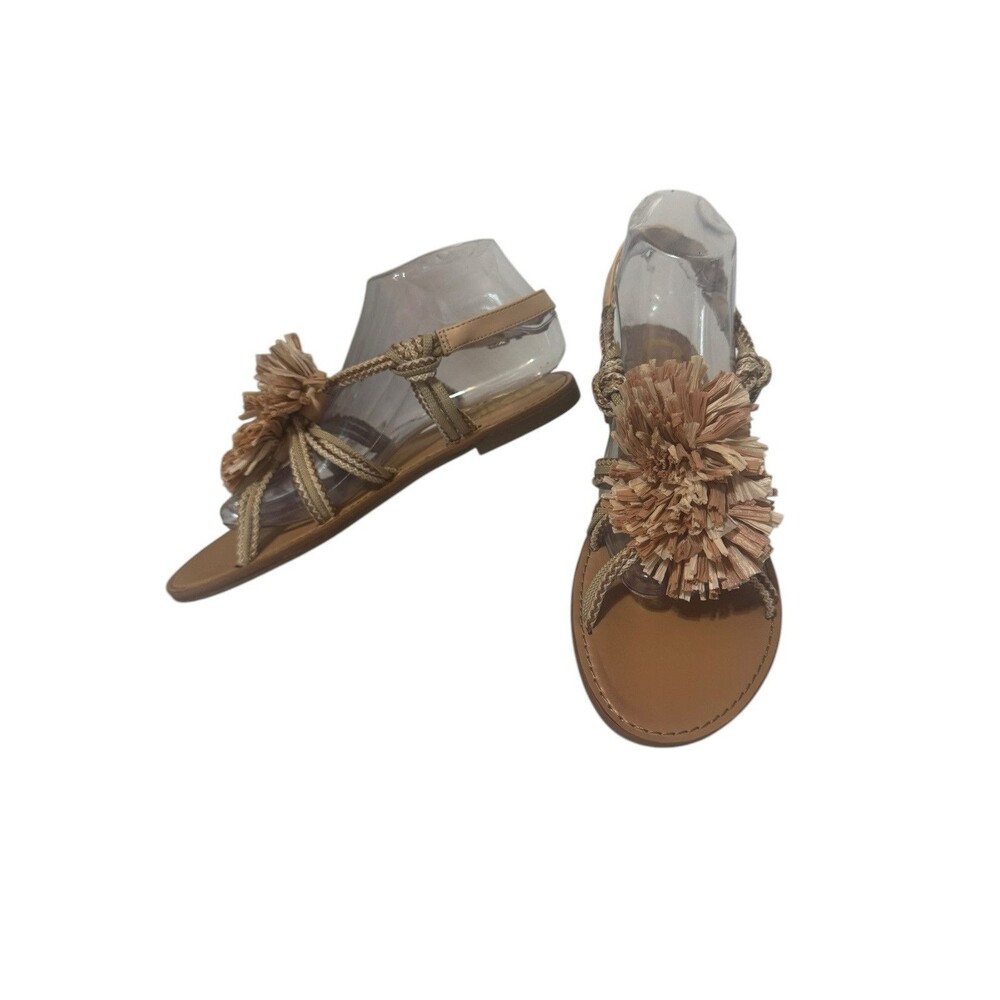 Circus by Sam Edelman Bice Women SZ 9 Pale Pink Earth Tone Sandal Raffia Pom